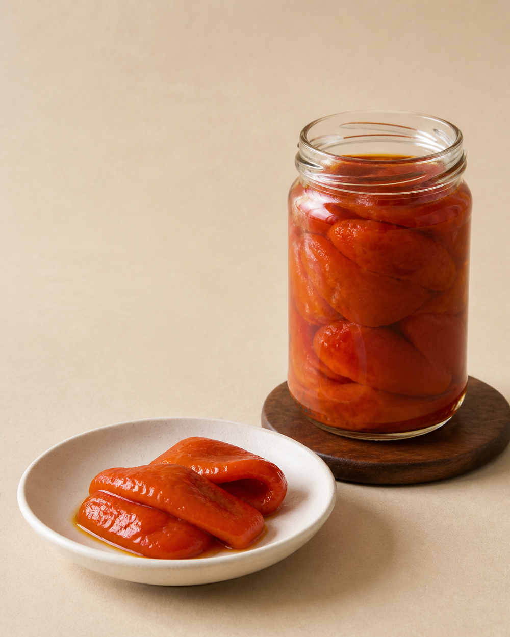 Pimientos asados del Abuelo Paquito junto a su tarro de conserva