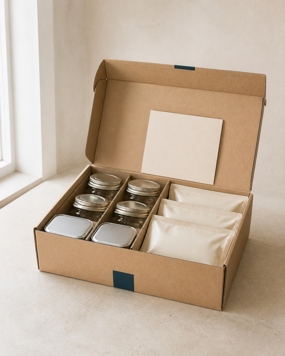 Caja kraft de Abuelo Paquito con conservas y platos preparados