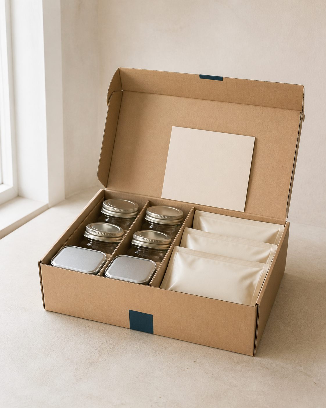 Caja kraft de Abuelo Paquito con conservas y platos preparados